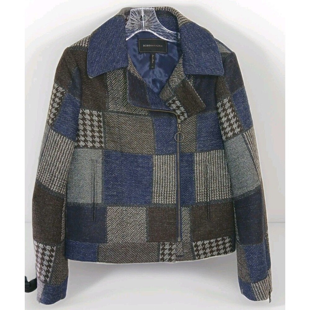 Bcbgmaxazria Patchwork Wool Blend Jacket Coat Mot… - image 2